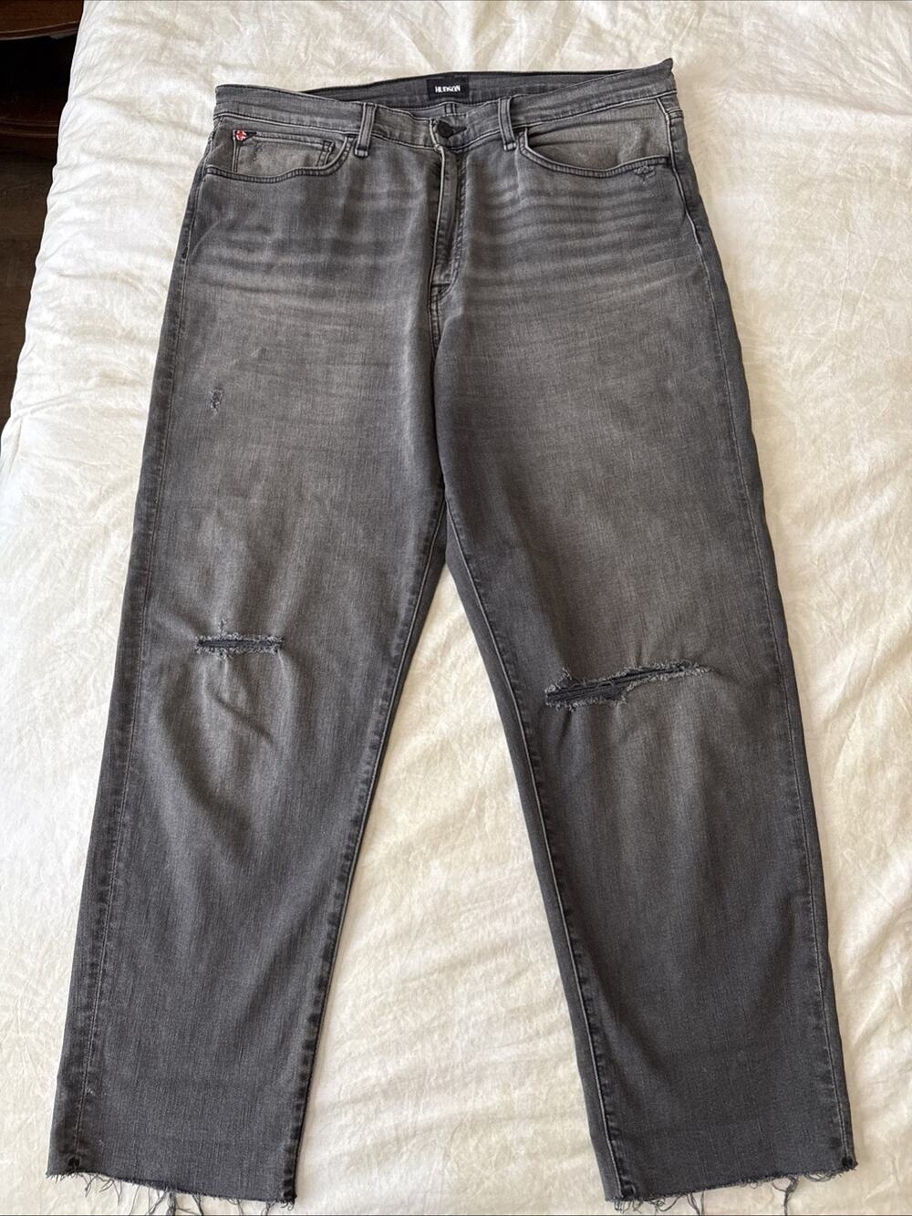 Hudson Jeans Women's 31 Gray/Charcoal Kass High Rise Straight Ankle Distressed
